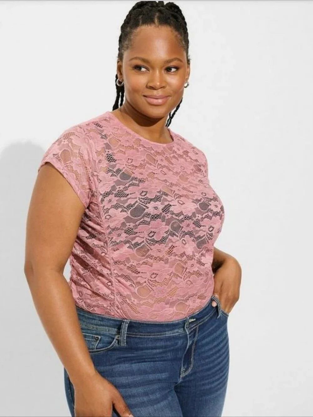 Torrid Rose Stretch Lace Cinch Side Crew Neck - New